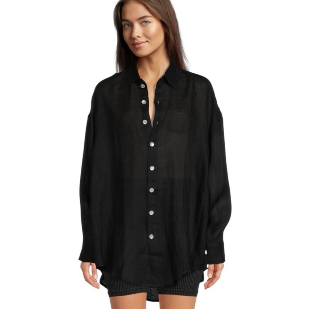 Vitamin A NWOTS Playa Black Linen Oversized Shirt Dress size Small